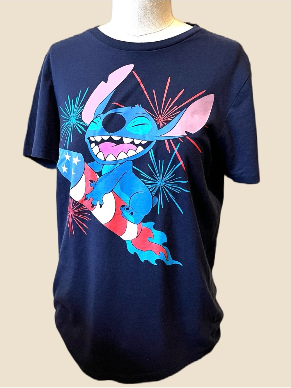 Disney Navy Stitch Rocket Fireworks Graphic Tee